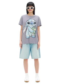 Cropp Koszulki, Topy*Koszulka ze Stitchem jasnyszary