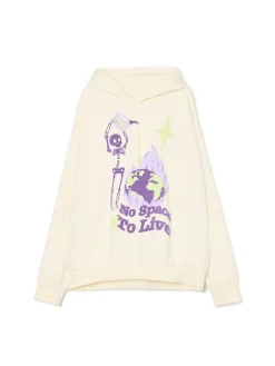 Cropp Bluzy*Kremowa bluza z kapturem i nadrukiem kremowy