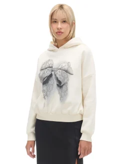 Cropp Bluzy*Kremowa bluza z kapturem i nadrukiem kremowy