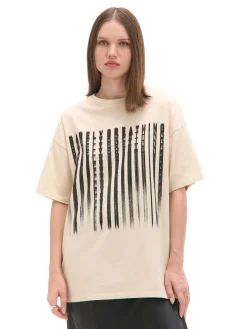 Cropp Koszulki, Topy*Kremowa koszulka oversize z nadrukiem kremowy