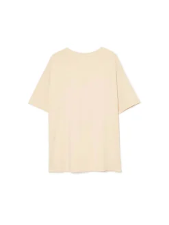 Cropp Koszulki, Topy*Kremowa koszulka oversize z nadrukiem kremowy