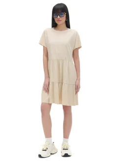 Cropp Sukienki, Kombinezony*Kremowa sukienka mini z marszczeniami kremowy