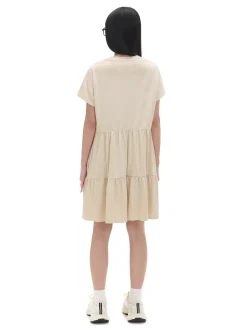 Cropp Sukienki, Kombinezony*Kremowa sukienka mini z marszczeniami kremowy