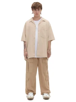 Cropp Spodnie*Kremowe spodnie cargo o luźnym kroju beżowy