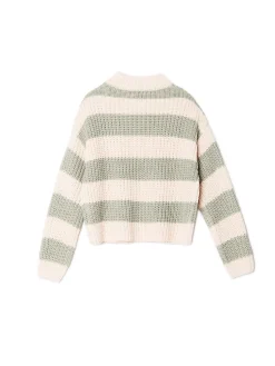 Cropp Swetry*Kremowo- sweter w paski zielony