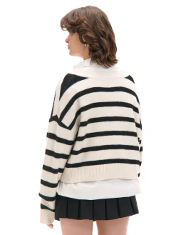Cropp Swetry*sweter w czarne paski kremowy