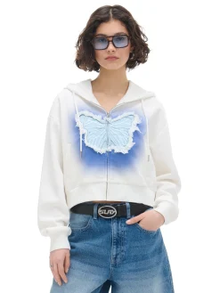 Cropp Bluzy*Krótka biała bluza z motylem biały