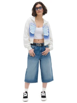 Cropp Bluzy*Krótka biała bluza z motylem biały