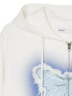 Cropp Bluzy*Krótka biała bluza z motylem biały