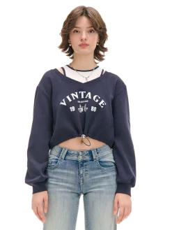 Cropp Bluzy|Sety*Krótka bluza z topem i nadrukiem granatowy