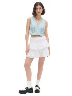 Cropp Kurtki, Płaszcze|Sety*Krótka jeansowa kamizelka niebieski