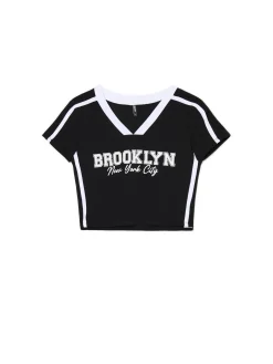 Cropp Koszulki, Topy*Krótka koszulka z napisami czarny