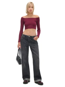 Cropp Swetry*Krótki sweter z odkrytymi ramionami kasztanowy