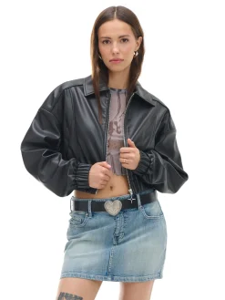 Cropp Kurtki, Płaszcze*Kurtka bomber z imitacji skóry czarny