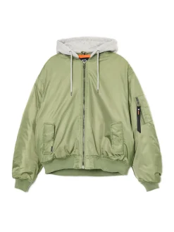 Cropp Kurtki Zimowe|Kurtki, Płaszcze*Kurtka bomberka z dzianinowym kapturem zielony
