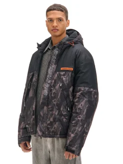 Cropp Kurtki Zimowe|Kurtki, Płaszcze*Kurtka z kapturem z nadrukiem moro czarny