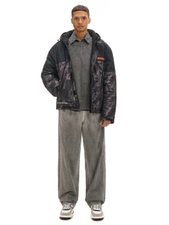 Cropp Kurtki Zimowe|Kurtki, Płaszcze*Kurtka z kapturem z nadrukiem moro czarny