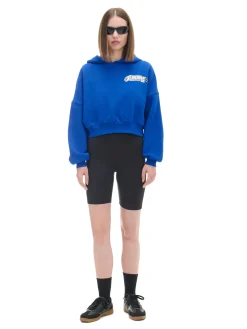 Cropp Bluzy*Niebieska bluza crop z kapturem Baltic Games niebieski