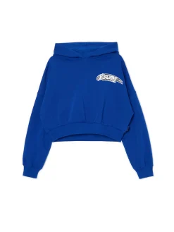 Cropp Bluzy*Niebieska bluza crop z kapturem Baltic Games niebieski
