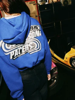 Cropp Bluzy*Niebieska bluza crop z kapturem Baltic Games niebieski