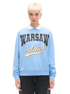 Cropp Bluzy*Niebieska bluza z kołnierzykiem niebieski