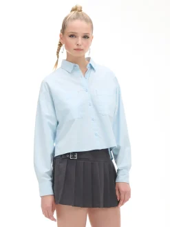 Cropp Koszule, Bluzki*Niebieska koszula z rozcięciami błękitny