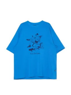 Cropp Koszulki*Niebieska koszulka z nadrukiem niebieski