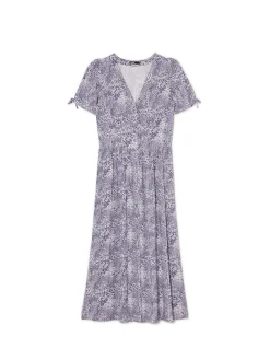 Cropp Sukienki, Kombinezony*Niebieska sukienka midi w kwiaty granatowy