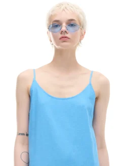 Cropp Sukienki, Kombinezony*Niebieska sukienka midi z wiskozy i lnu błękitny