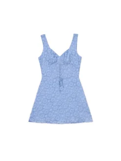 Cropp Sukienki, Kombinezony*Niebieska sukienka mini w kwiaty niebieski