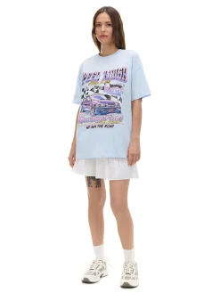 Cropp Koszulki, Topy*Niebieski T-shirt z nadrukiem błękitny