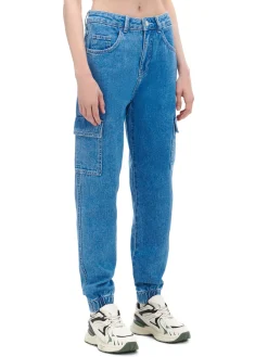 Cropp Jeansy*e jeansowe joggery cargo niebieski