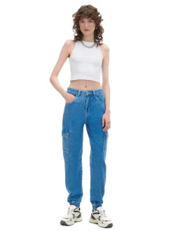 Cropp Jeansy*e jeansowe joggery cargo niebieski
