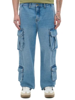 Cropp Jeansy|Baggy*e jeansy baggy z kieszeniami cargo niebieski