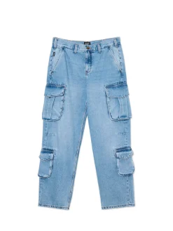Cropp Jeansy|Baggy*e jeansy baggy z kieszeniami cargo niebieski