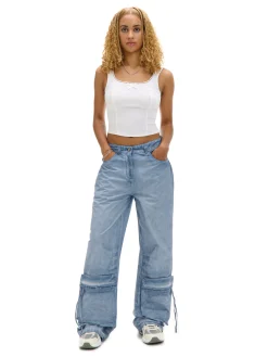 Cropp Spodnie*Niebieskie spodnie z kieszeniami cargo granatowy