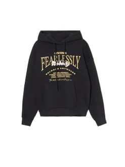 Cropp Bluzy*Ocieplana czarna bluza z kapturem czarny