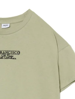 Cropp Koszulki, Topy*Oliwkowa koszulka oversize z napisem zielony