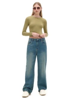 Cropp Koszulki, Topy*Oliwkowa koszulka z długim rękawem zielony