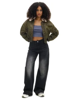 Cropp Kożuszki, Futerka*Oliwkowa kurtka z odpinanym kołnierzem zielony