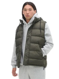 Cropp Kurtki, Płaszcze*Oliwkowa pikowana kamizelka z kapturem zielony