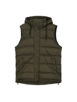 Cropp Kurtki, Płaszcze*Oliwkowa pikowana kamizelka z kapturem zielony