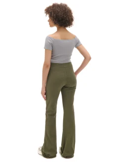 Cropp Spodnie*Oliwkowe spodnie flare zielony