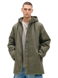Cropp Kurtki Zimowe|Kurtki, Płaszcze*Oliwkowy płaszcz z kapturem zielony
