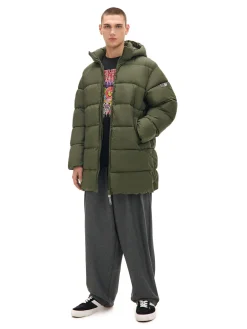 Cropp Kurtki Zimowe|Kurtki, Płaszcze*Oliwkowy pikowany płaszcz z kapturem zielony