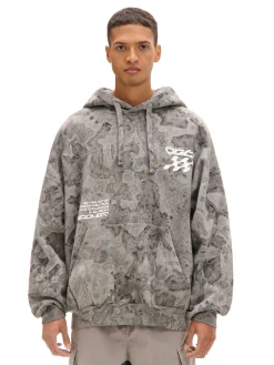 Cropp Bluzy*Oversizowa bluza z kapturem i nadrukiem szary