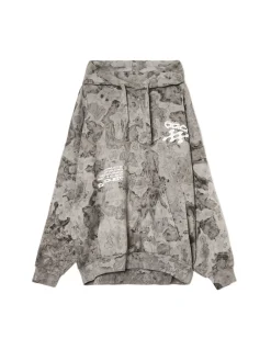 Cropp Bluzy*Oversizowa bluza z kapturem i nadrukiem szary