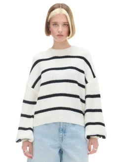 Cropp Swetry*Pasiasty sweter z szerokim rękawem kremowy