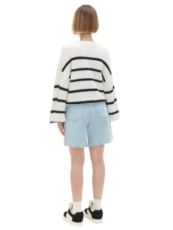 Cropp Swetry*Pasiasty sweter z szerokim rękawem kremowy