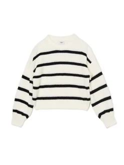 Cropp Swetry*Pasiasty sweter z szerokim rękawem kremowy